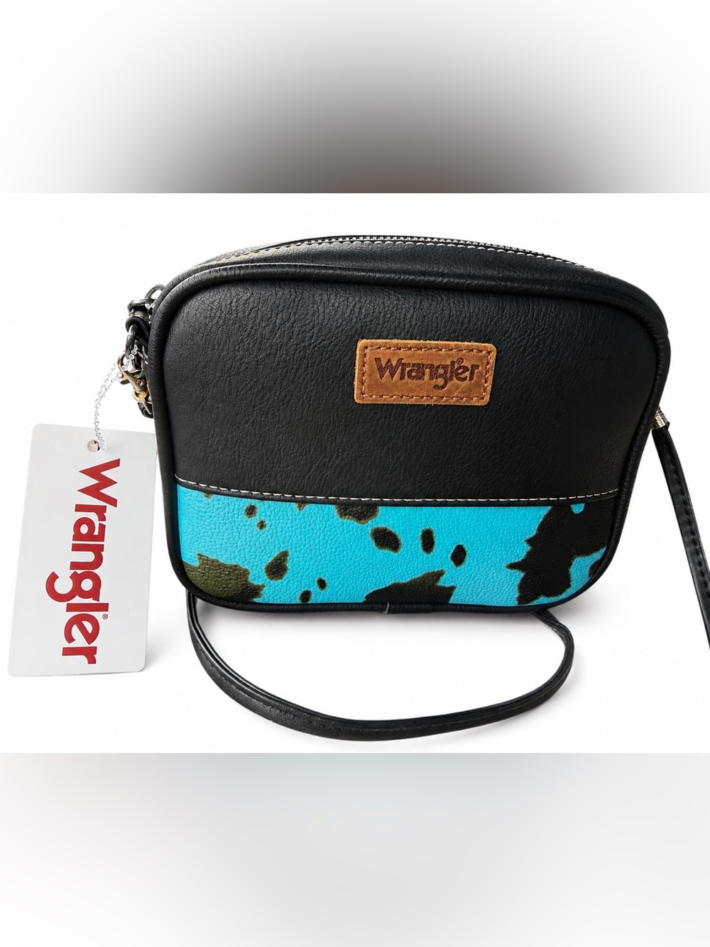 Wrangler Black Crossbody with Turquoise and Olive Spot Panel